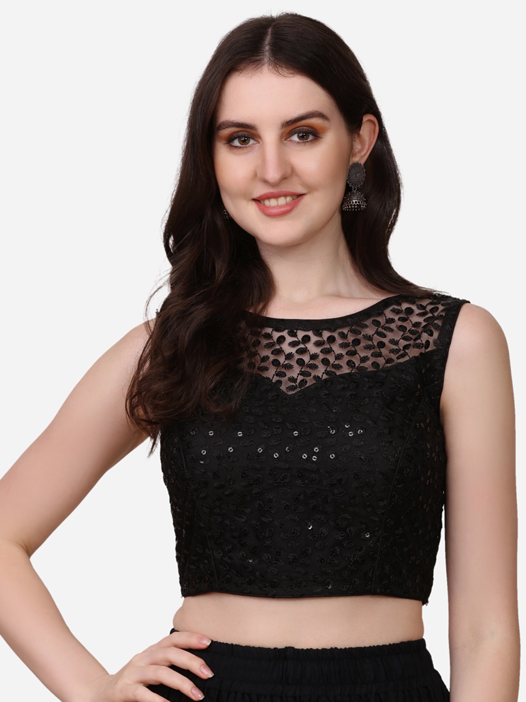 

Amrutam Fab Black Embroidered & Sequences Saree Blouse