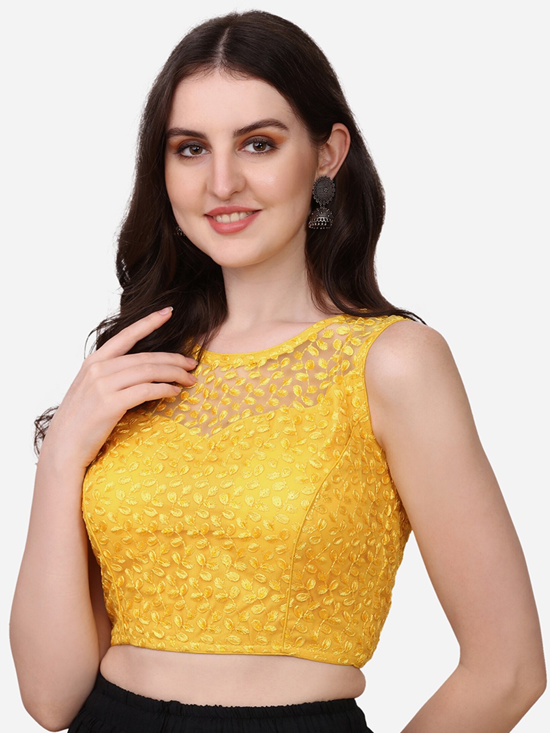 

Amrutam Fab Yellow Embroidered Saree Blouse