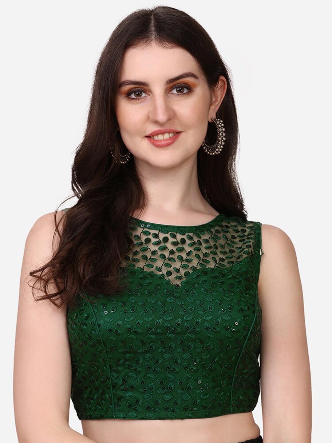 

Amrutam Fab Green Embroidered & Sequences Saree Blouse