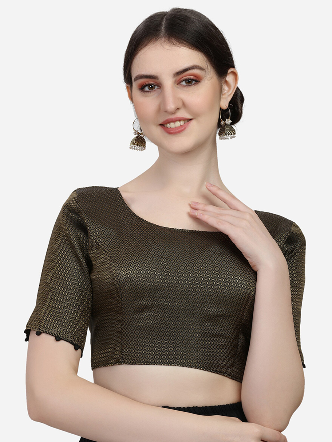 

Amrutam Fab Women Olive & Golden Woven-Design Jacquard Saree Blouse