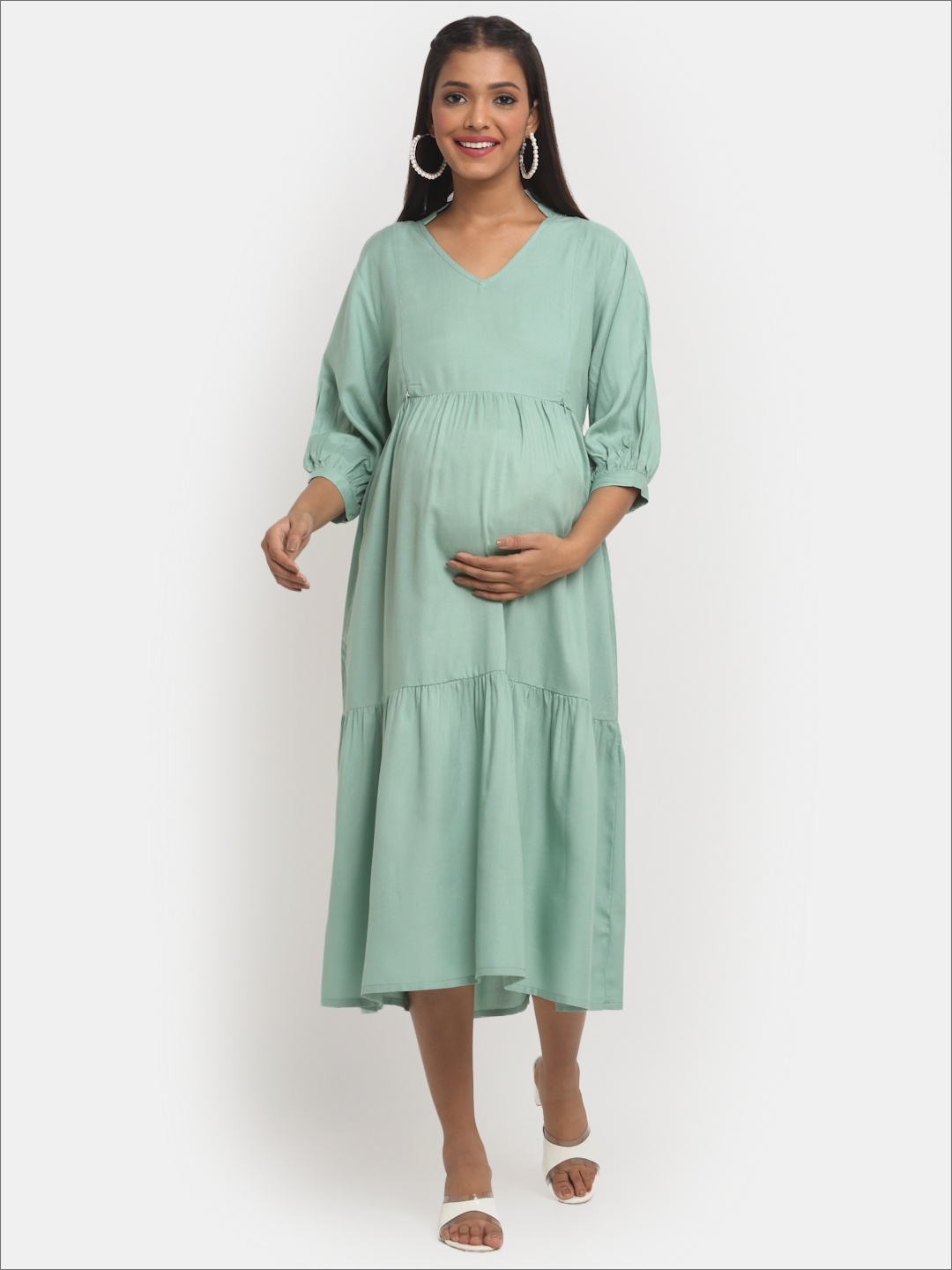 

Mylo Maternity A-Line Midi Dress with Zipper, Green