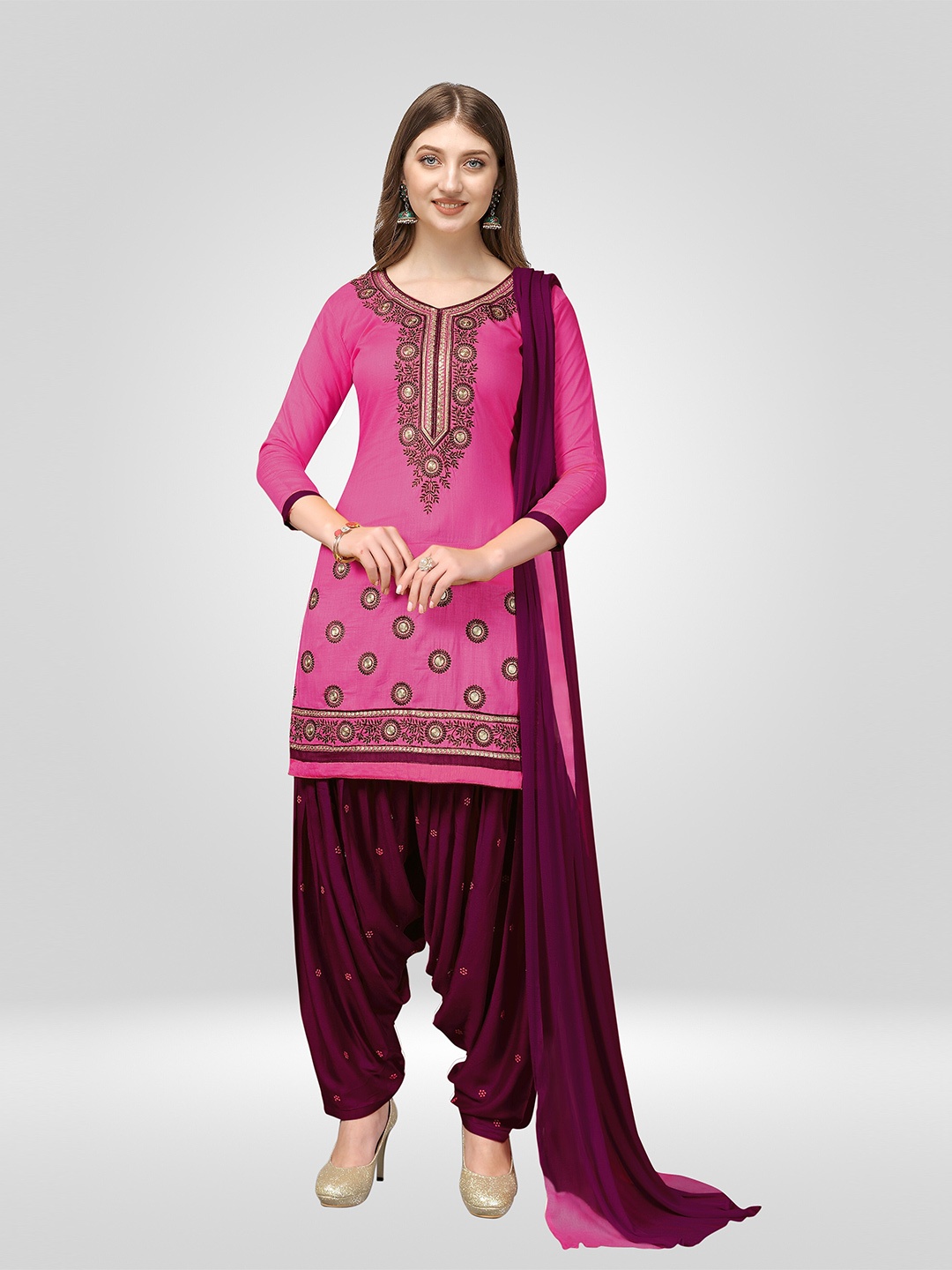 

Nivah Fashion Women Pink & Maroon Embroidered Unstitched Dress Material