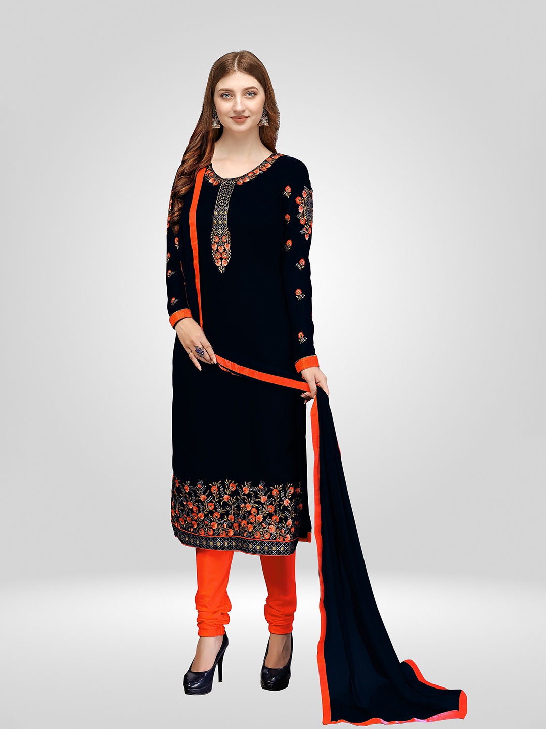 

Nivah Fashion Women Black & Red Embroidered Unstitched Dress Material