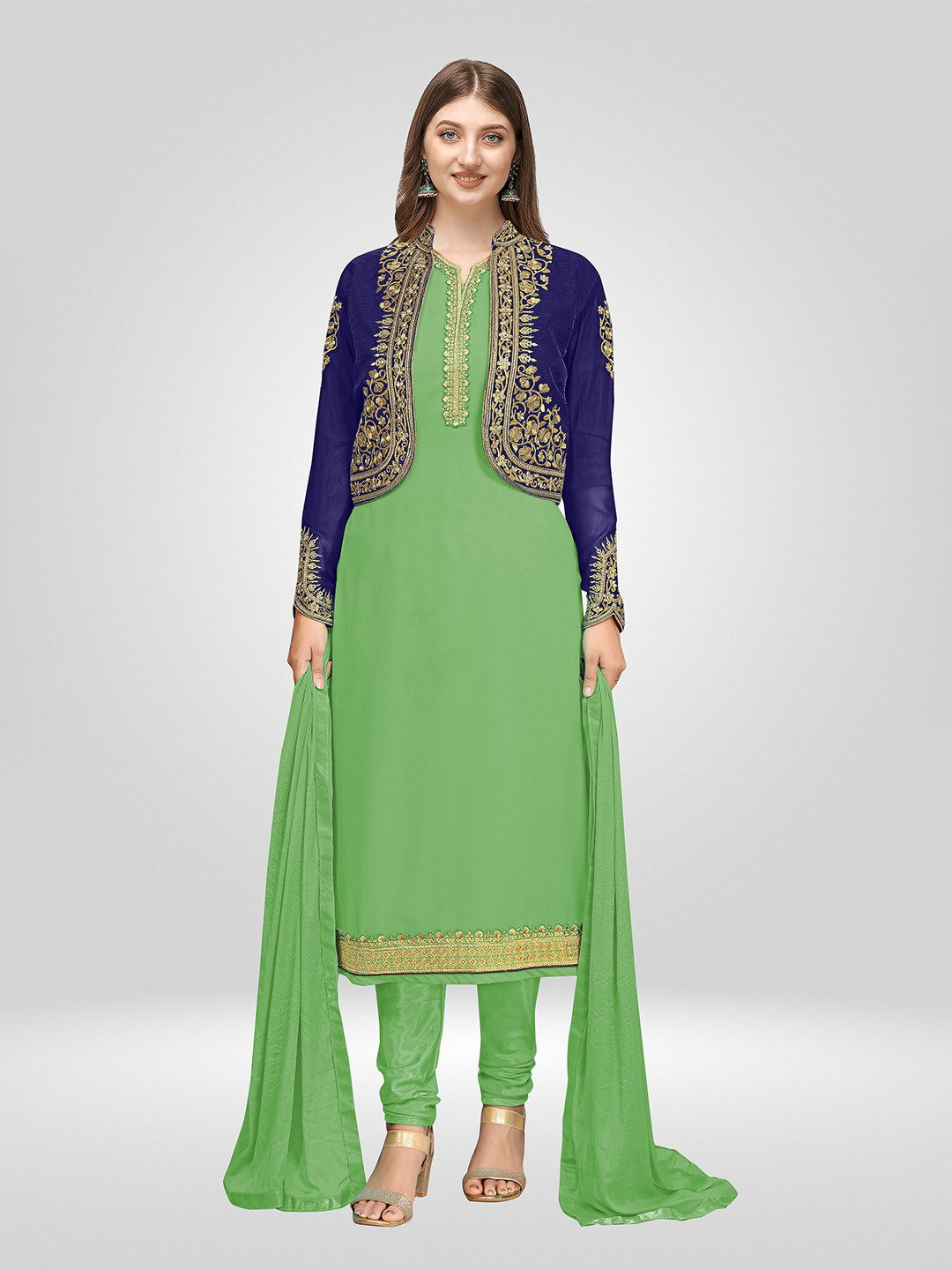 

Nivah Fashion Women Lime Green & Blue Embroidered Unstitched Dress Material