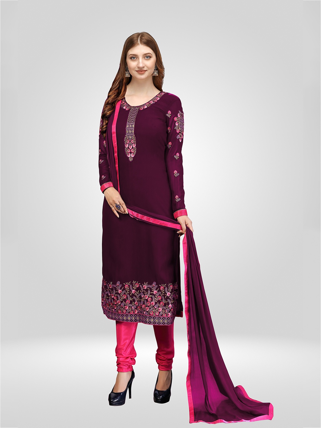 

Nivah Fashion Women Purple & Gold-Toned Embroidered Unstitched Dress Material