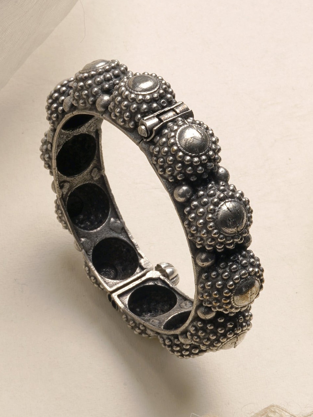 

Adwitiya Collection Oxidised Silver-Plated Kada Bangle