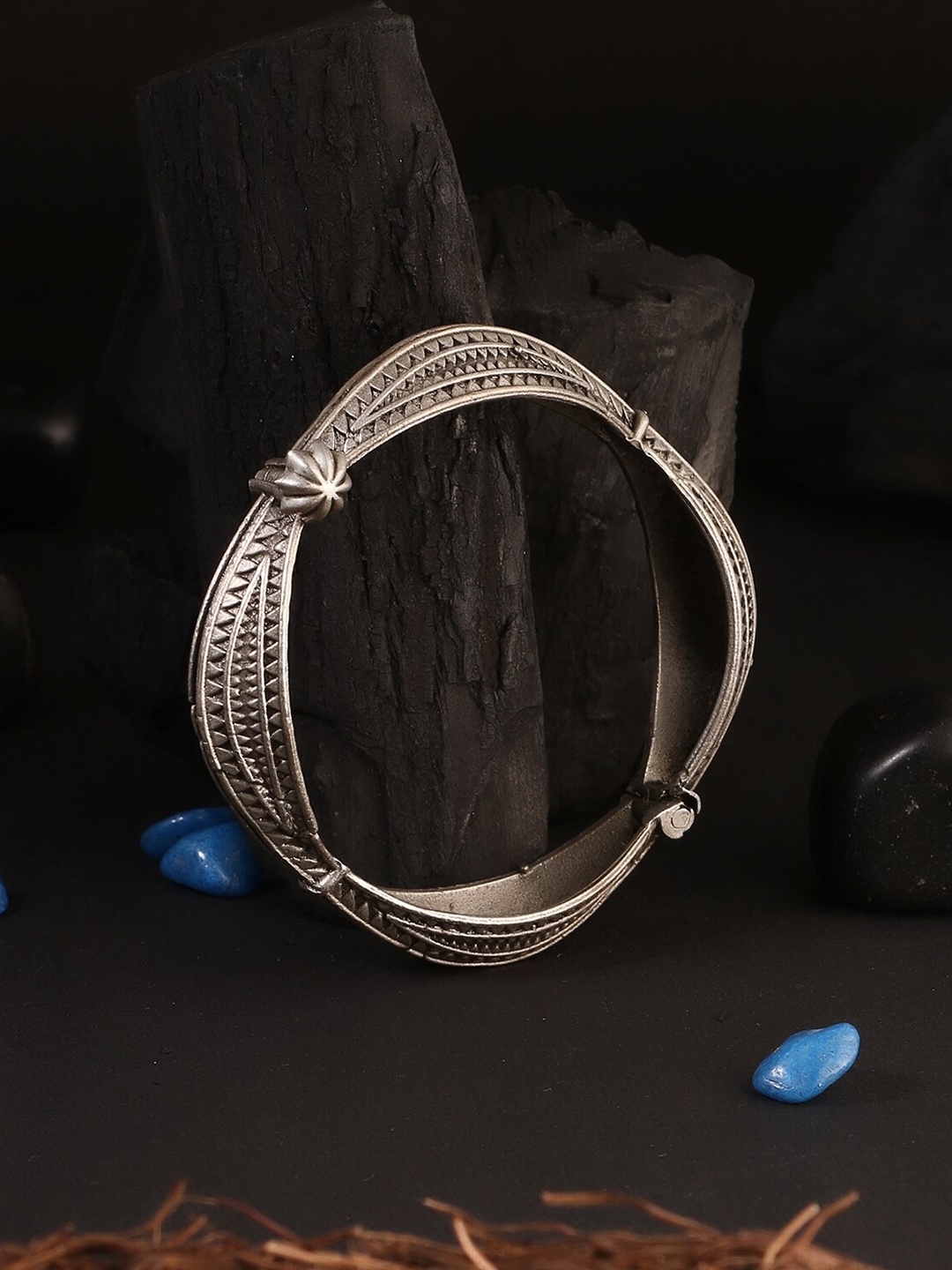 

Adwitiya Collection Oxidised Silver-Plated Kada Bangle