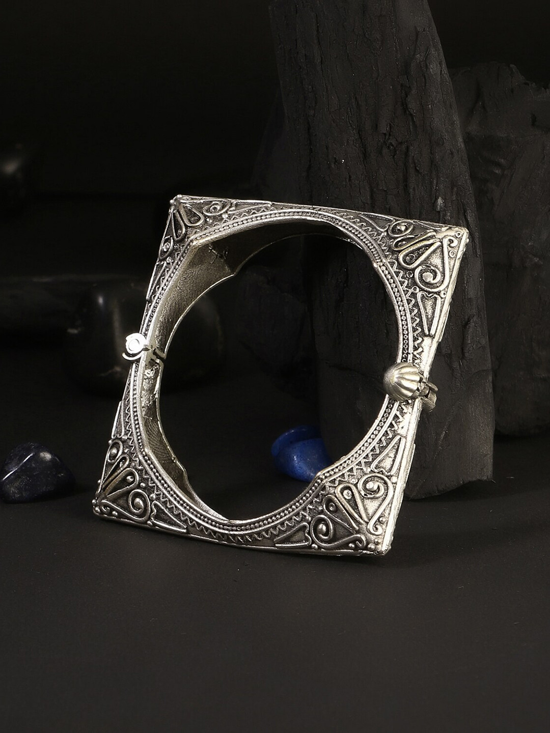 

Adwitiya Collection Silver-Plated Oxidised Square Bangle