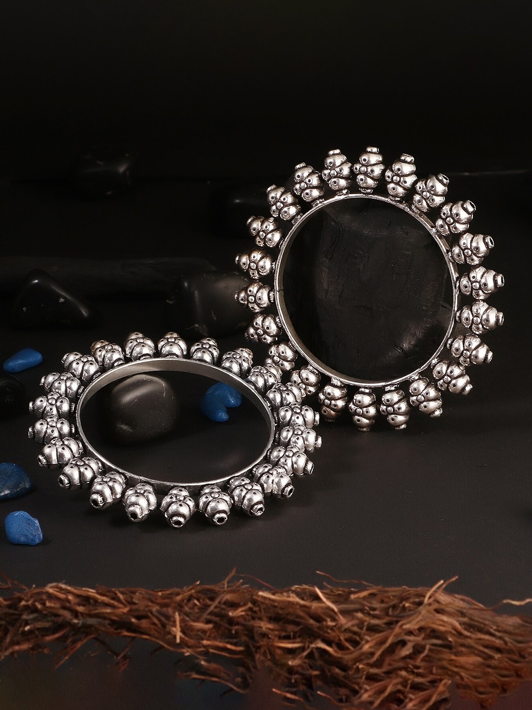 

Adwitiya Collection Set Of 2 Oxidized Silver-Plated Bangles