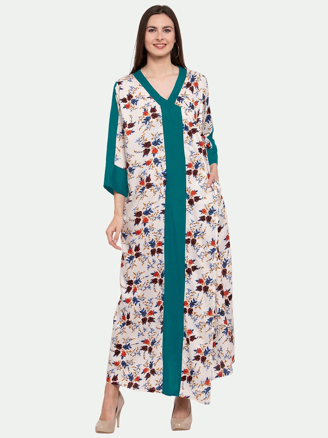 

PATRORNA Women White Printed Maxi Nightdress