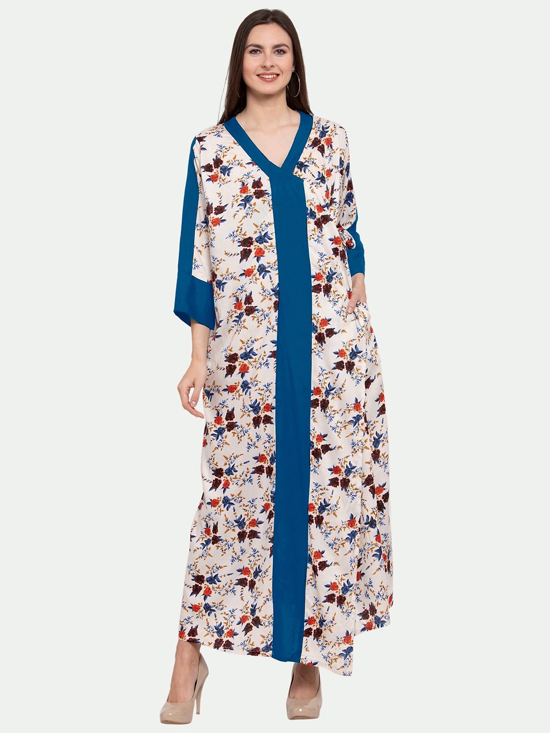 

PATRORNA Women White Printed Maxi Nightdress
