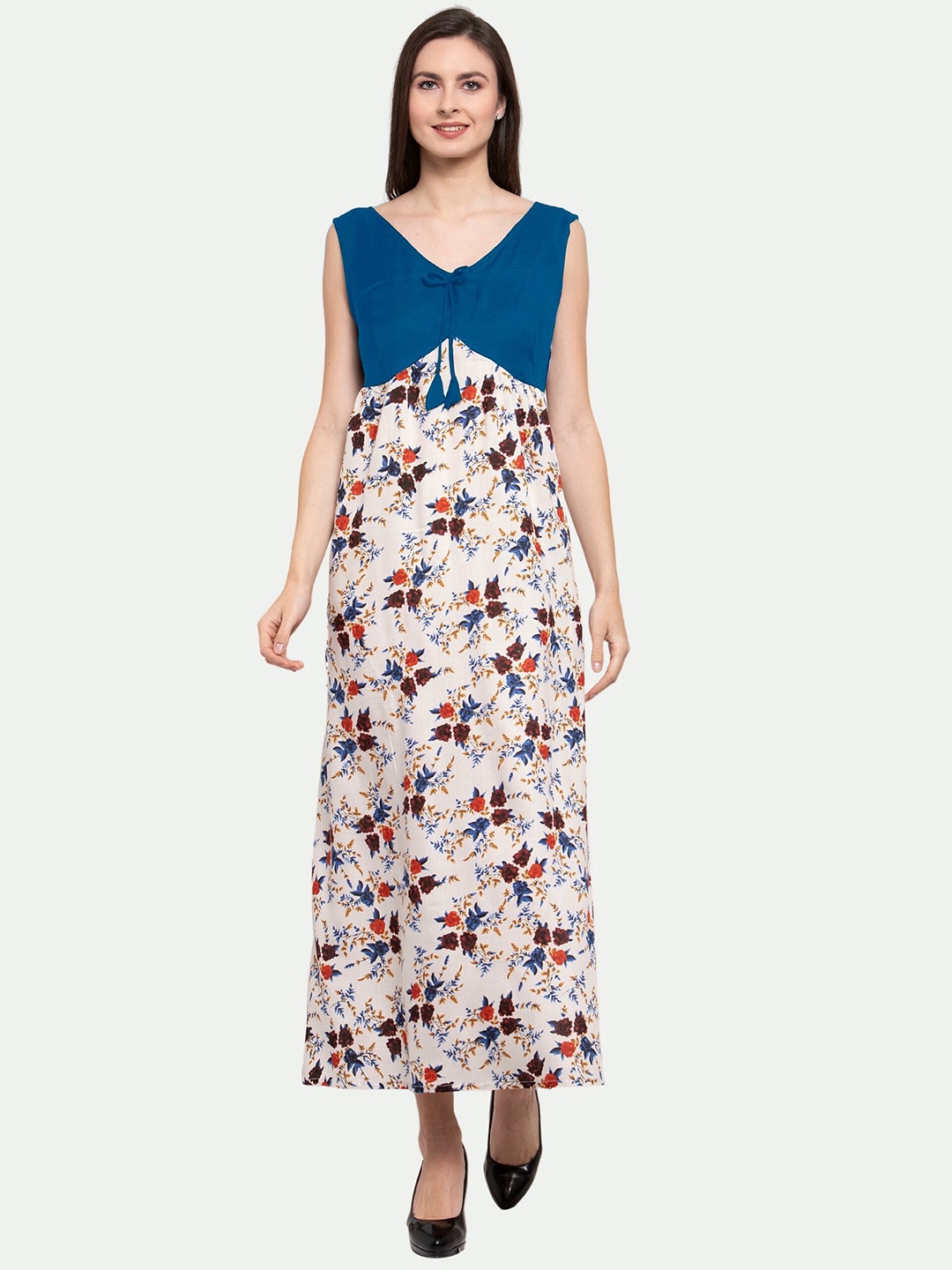 

PATRORNA Women White Printed Maxi Nightdress