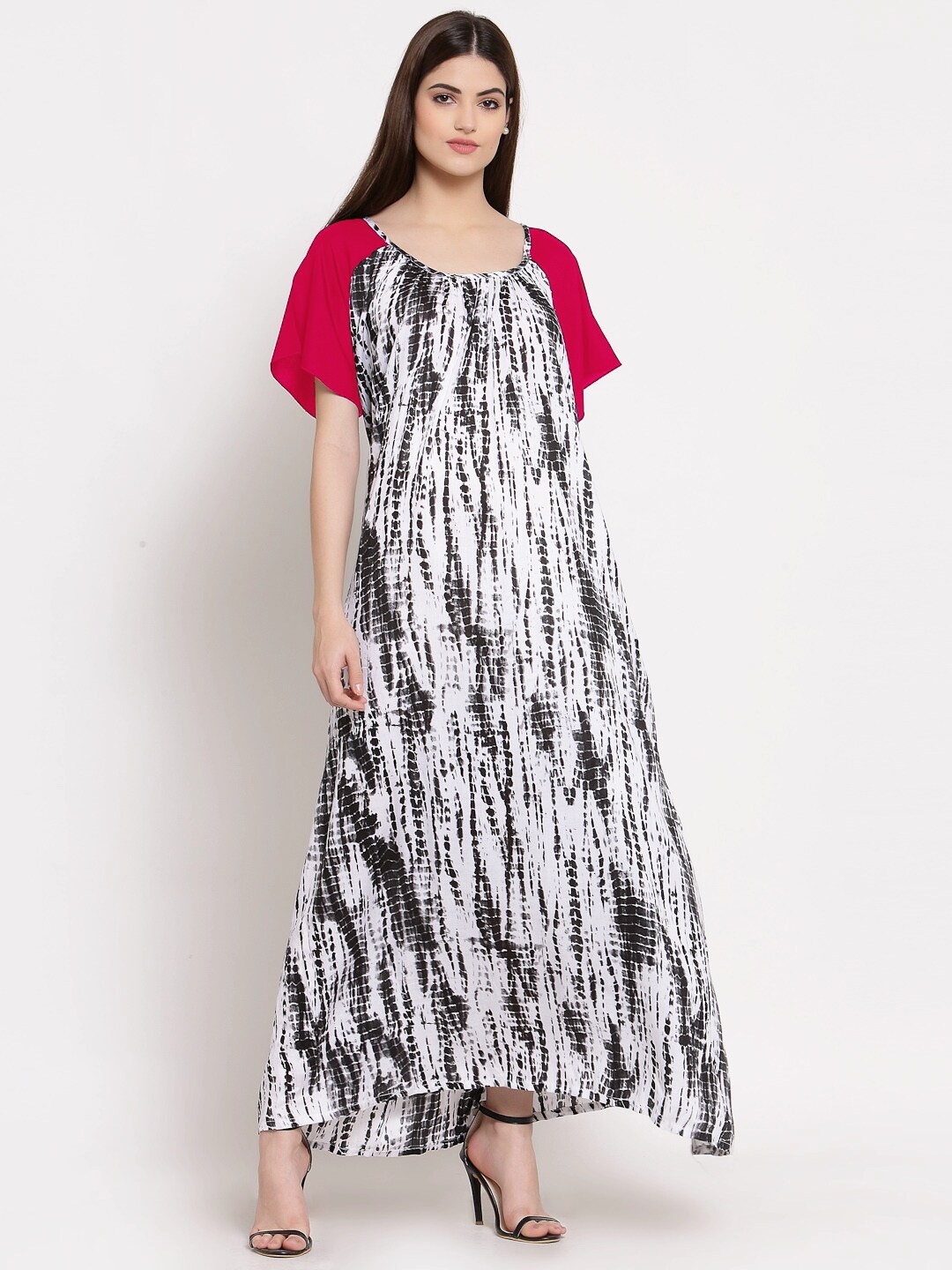 

PATRORNA Women White Printed Maxi Nightdress