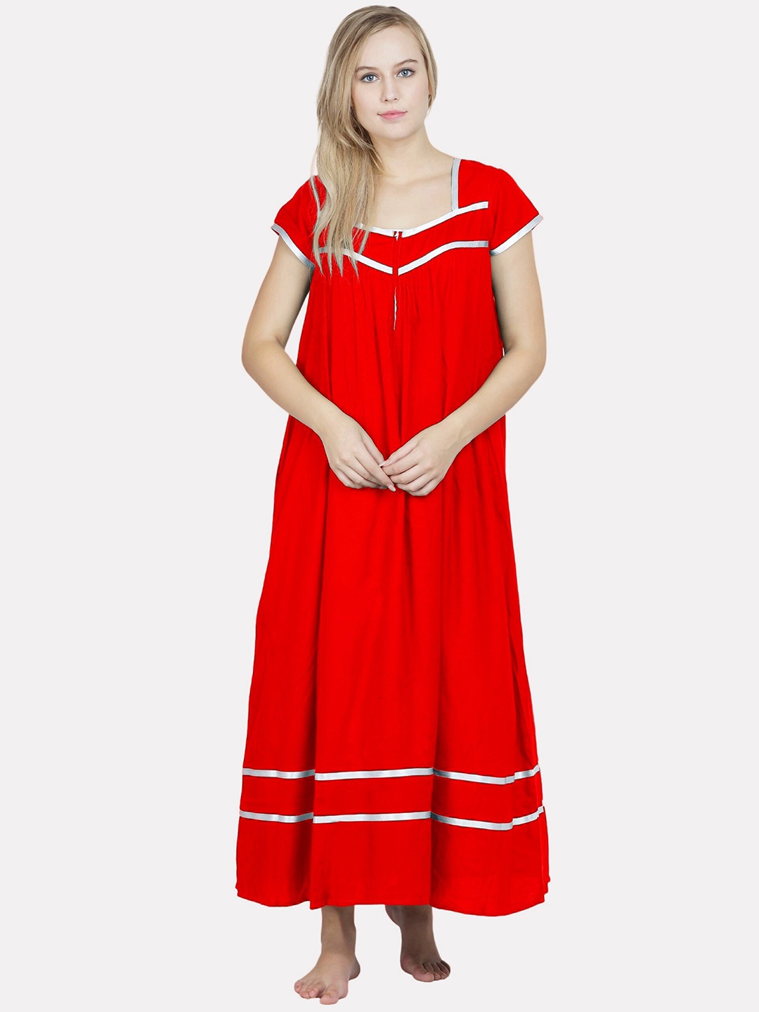 

PATRORNA Women Red Maxi Nightdress