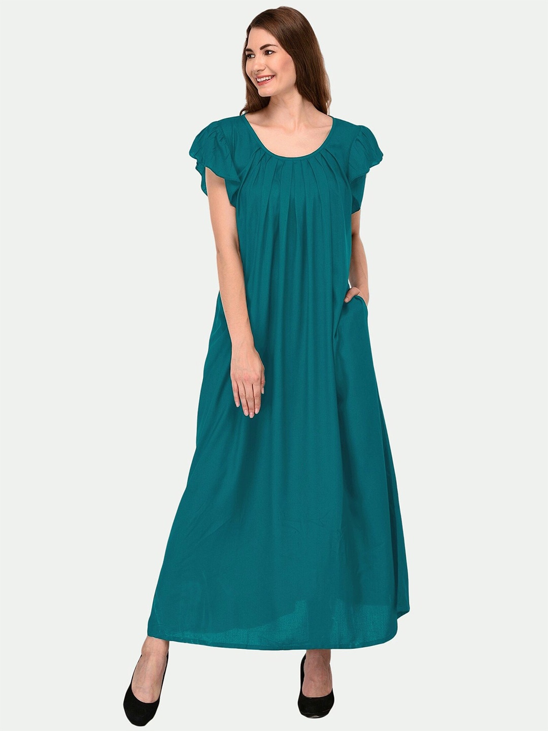 

PATRORNA Women Green Maxi Nightdress