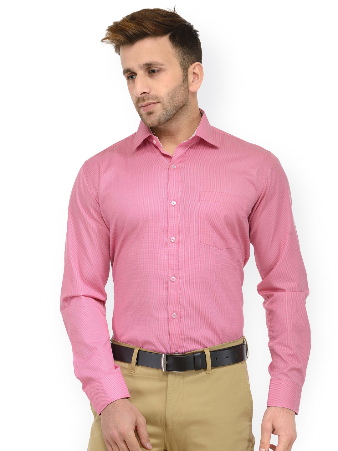 

RG DESIGNERS Men Pink Modern Slim Fit Checked Formal Shirt