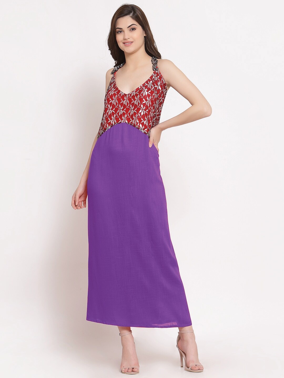 

PATRORNA Women Floral A-Line Maxi Dress, Maroon