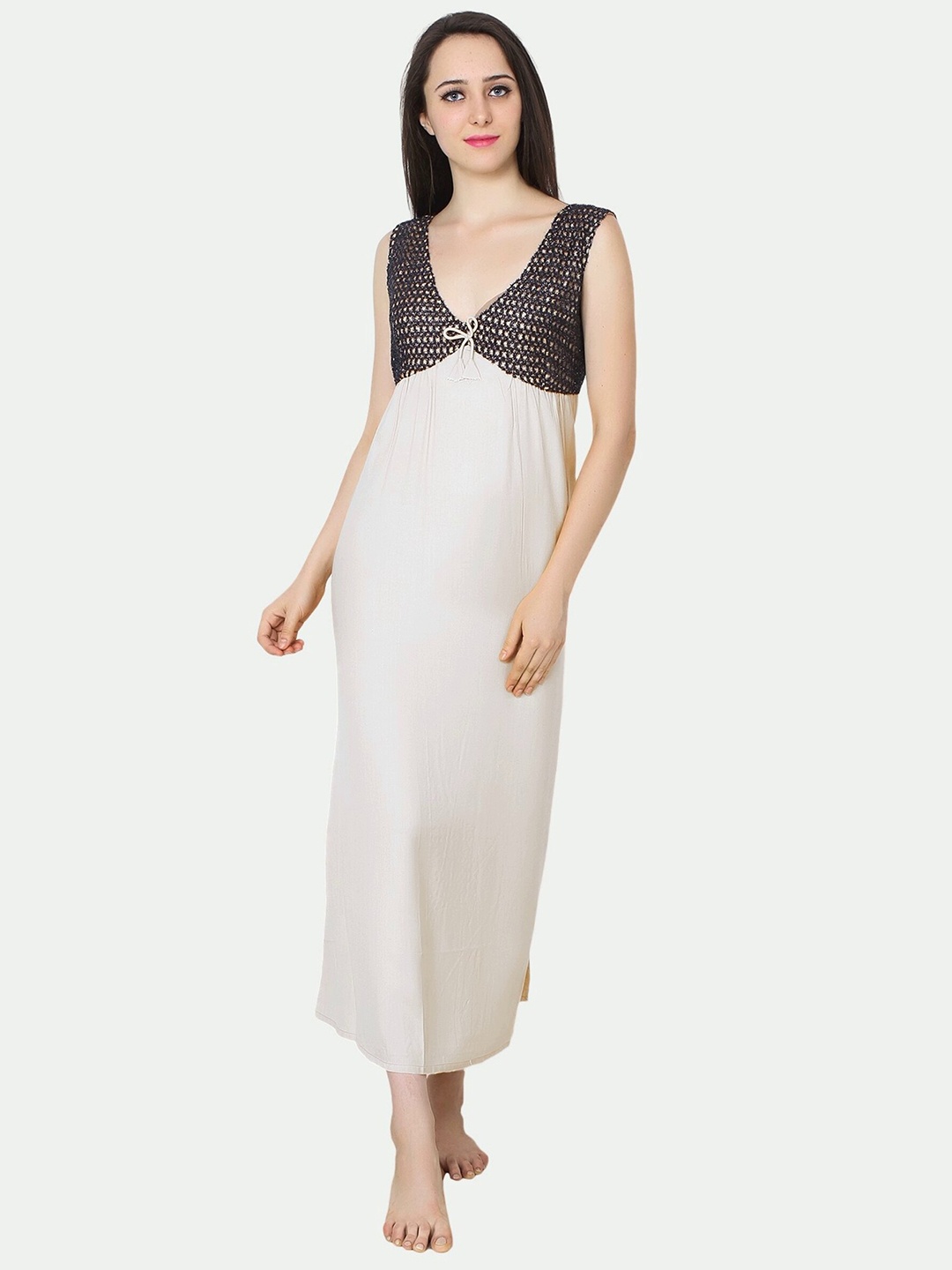 

PATRORNA Women White Maxi Nightdress