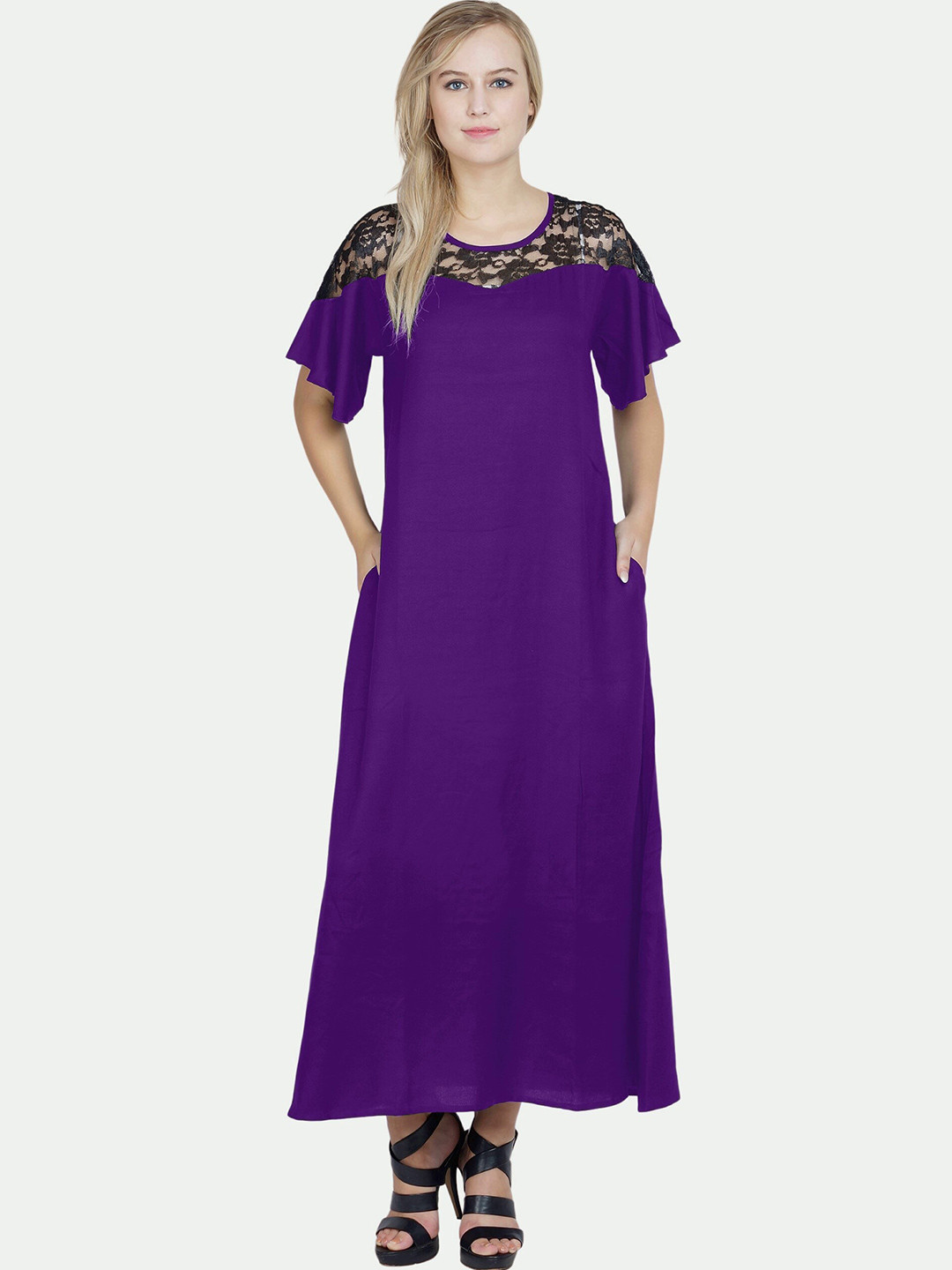 

PATRORNA Women Purple Maxi Nightdress