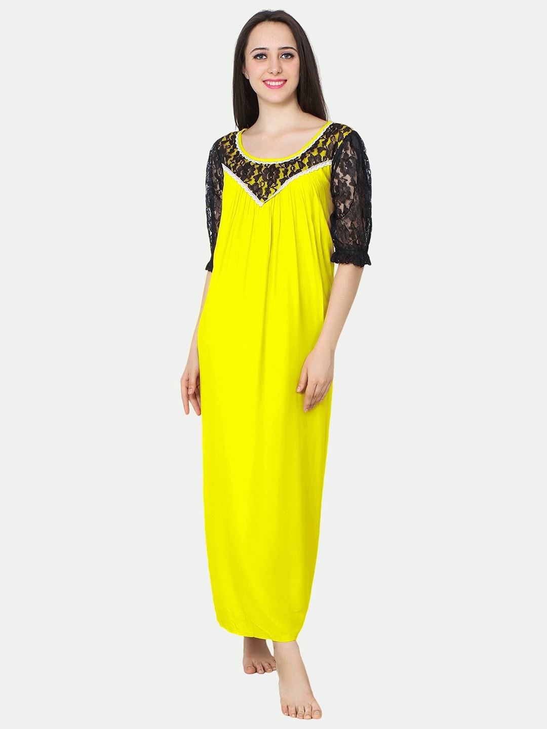 

PATRORNA Women Yellow Maxi Nightdress