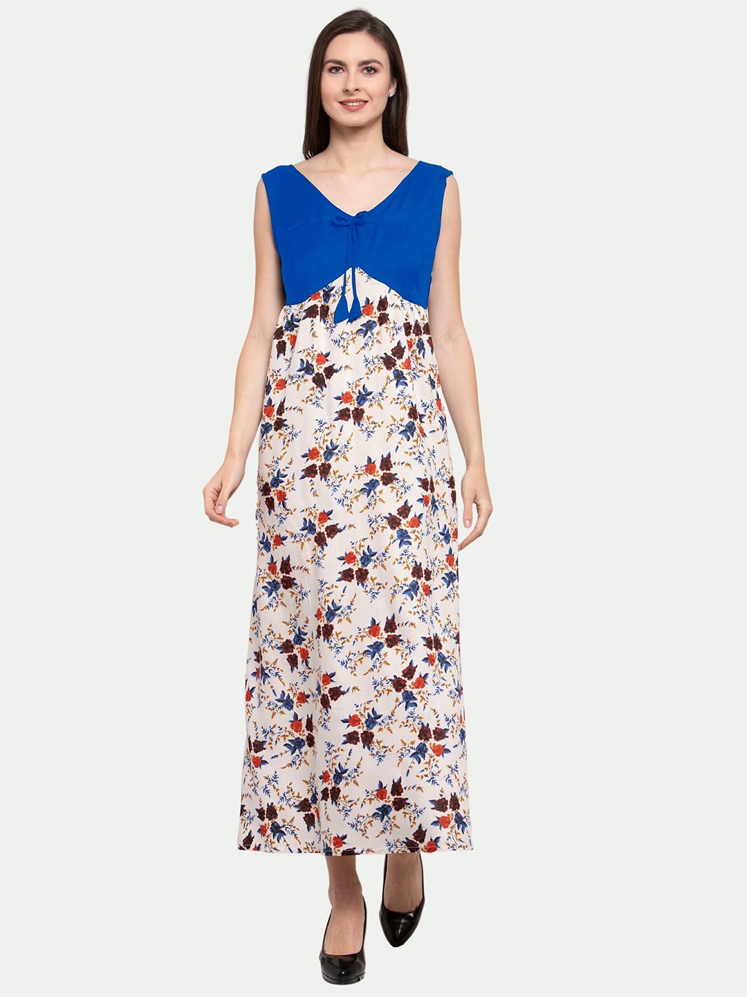 

PATRORNA Women White Printed Maxi Nightdress