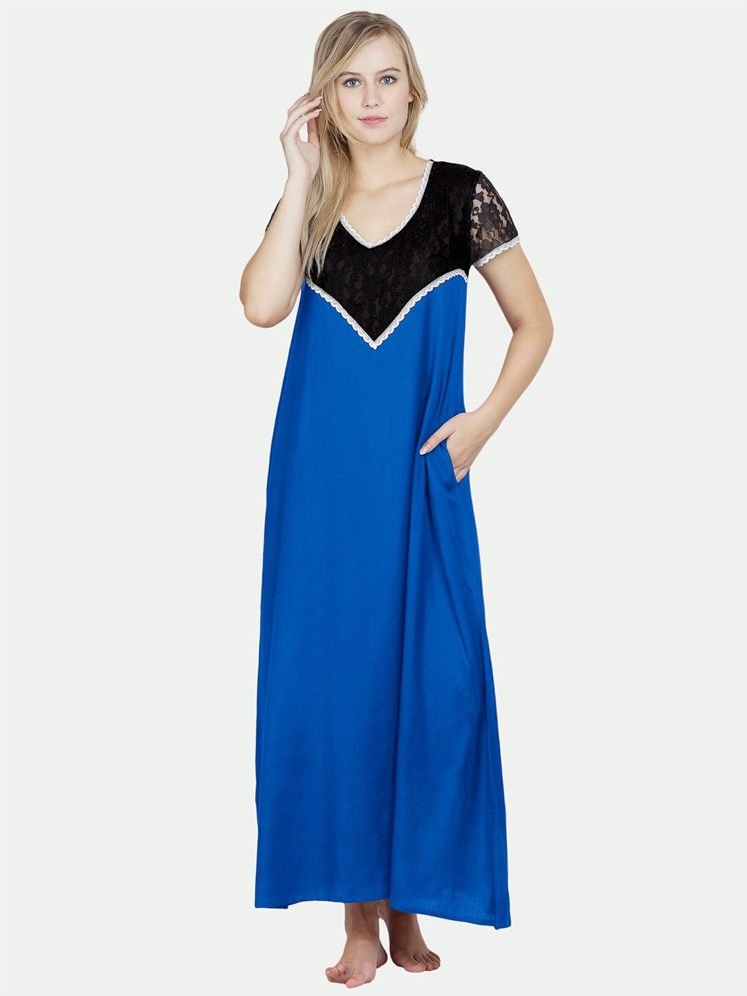 

PATRORNA Women Blue Maxi Nightdress