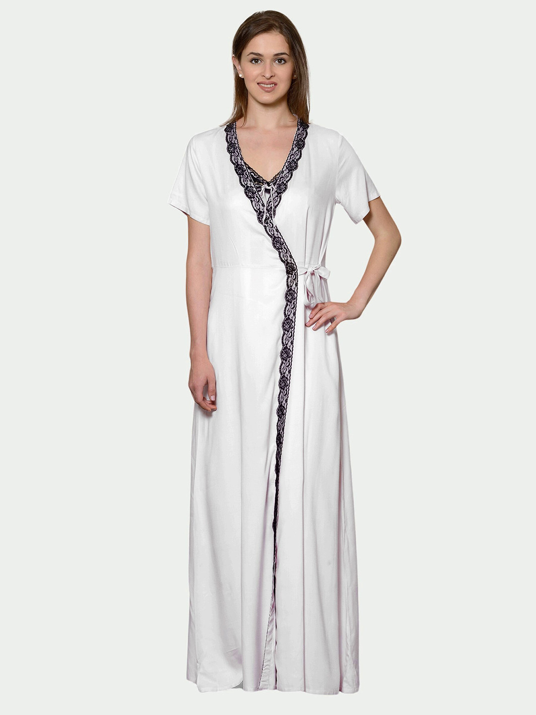 

PATRORNA Women White Maxi Nightdress