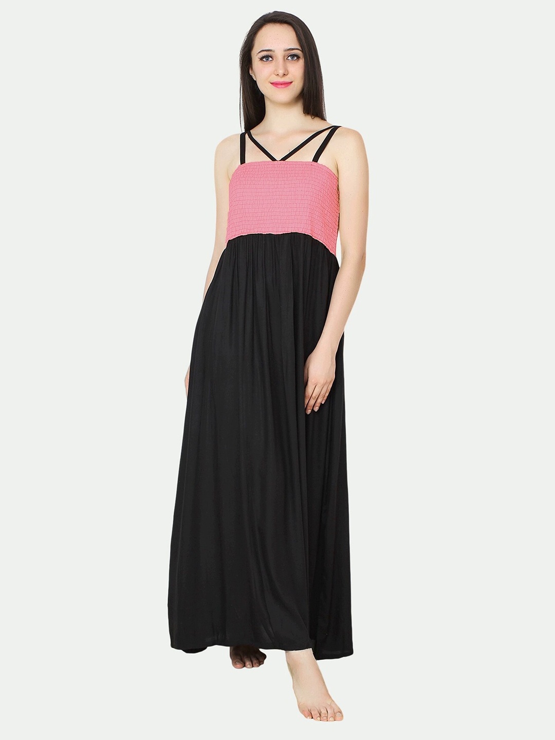 

PATRORNA Women Black Maxi Nightdress