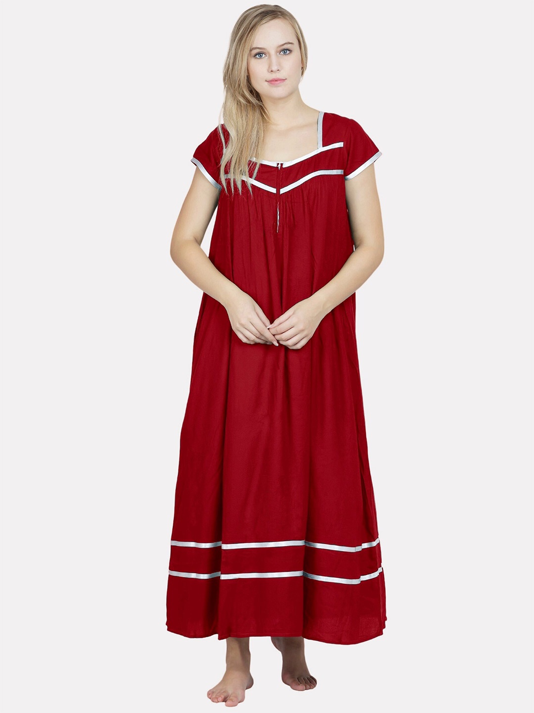 

PATRORNA Women Maroon Maxi Nightdress