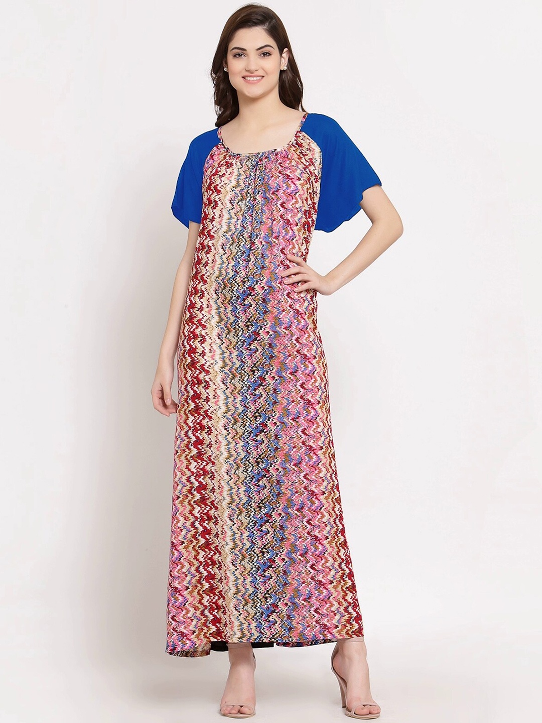 

PATRORNA Women Blue Printed Maxi Nightdress