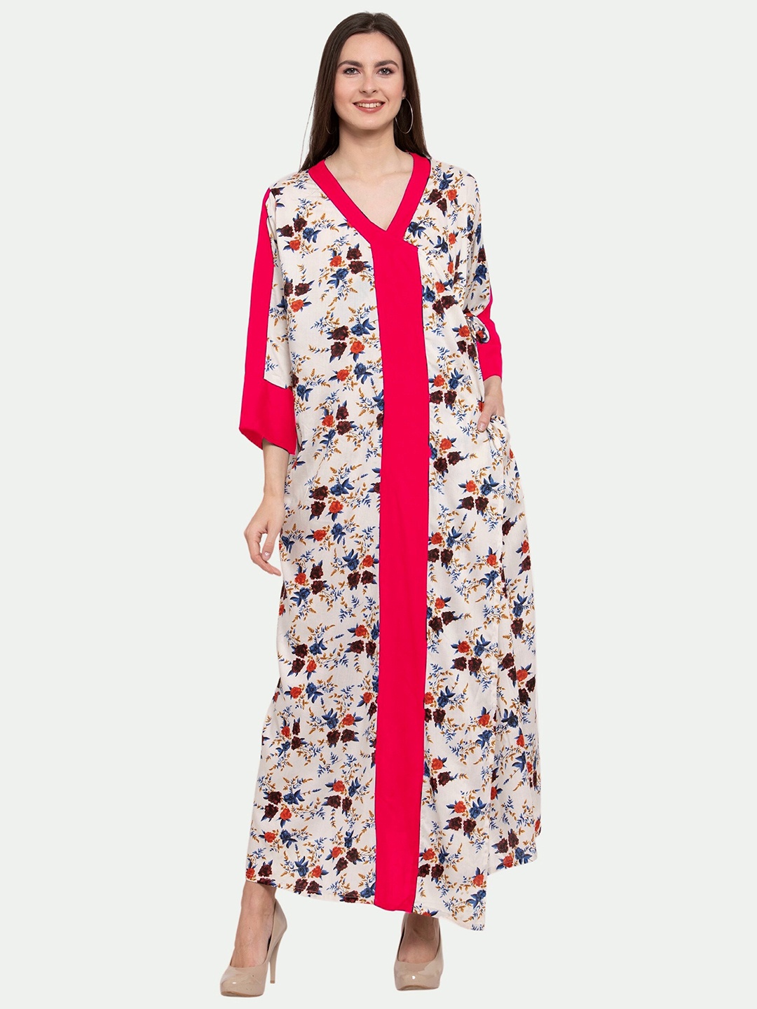 

PATRORNA Women White Printed Maxi Nightdress