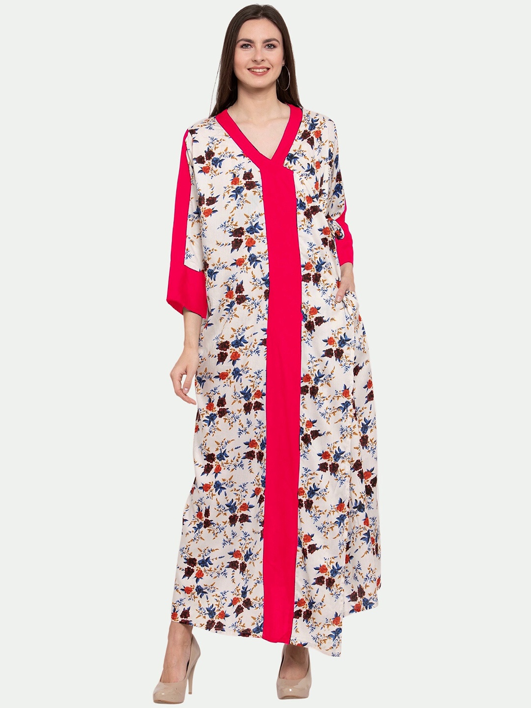 

PATRORNA Women Coral Printed Maxi Nightdress