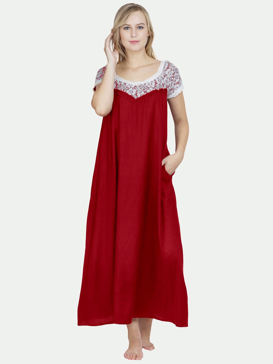 

PATRORNA Women Maroon Maxi Nightdress
