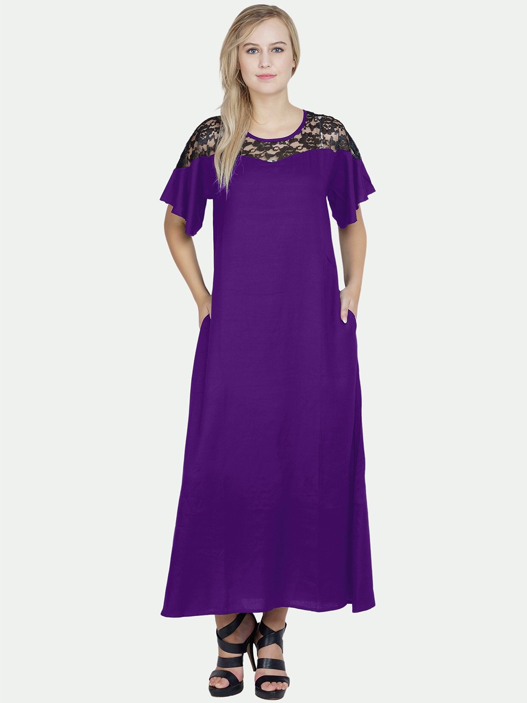 

PATRORNA Women Purple Maxi Nightdress
