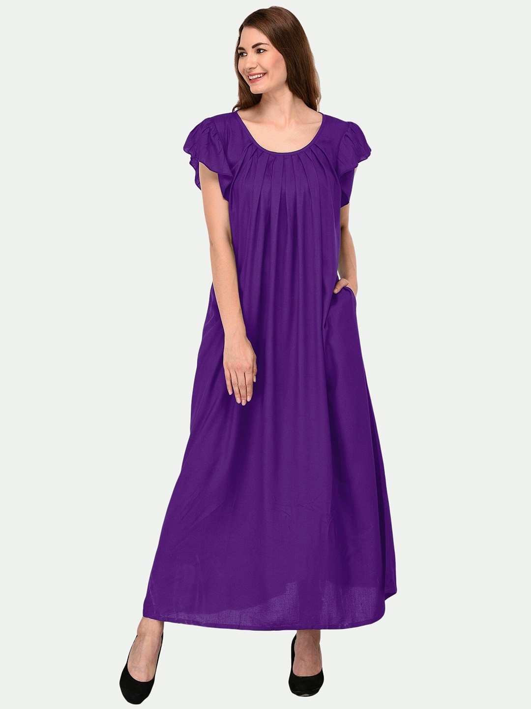 

PATRORNA Women Purple Maxi Nightdress
