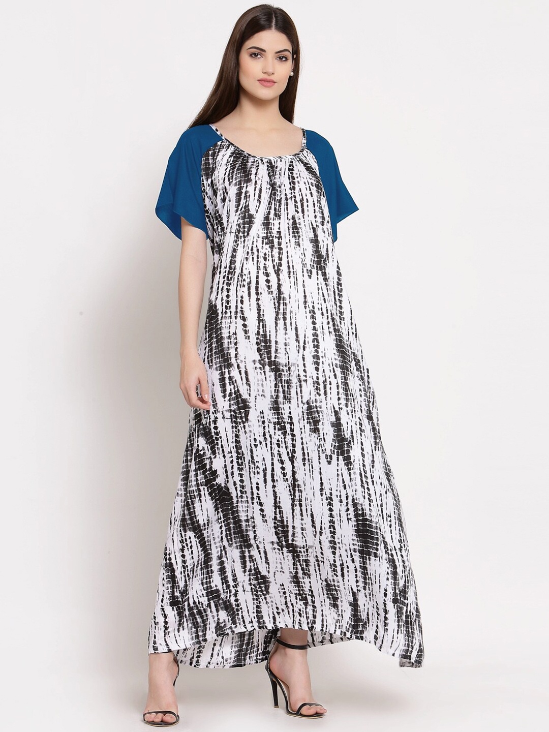 

PATRORNA Women White Printed Maxi Nightdress