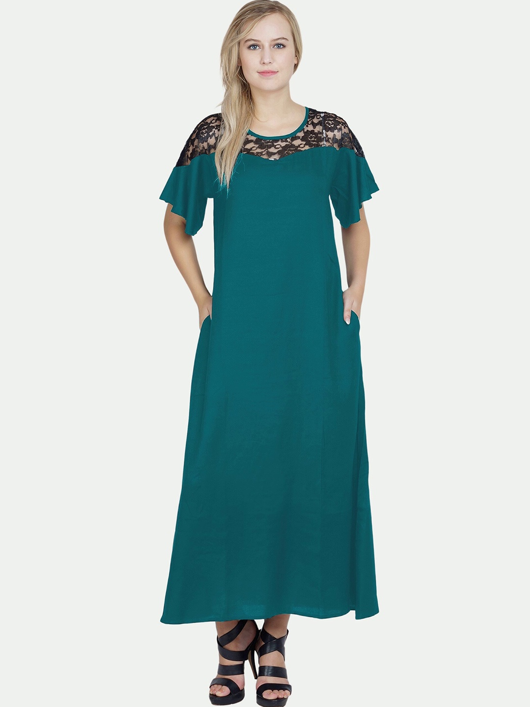 

PATRORNA Women Green Maxi Nightdress