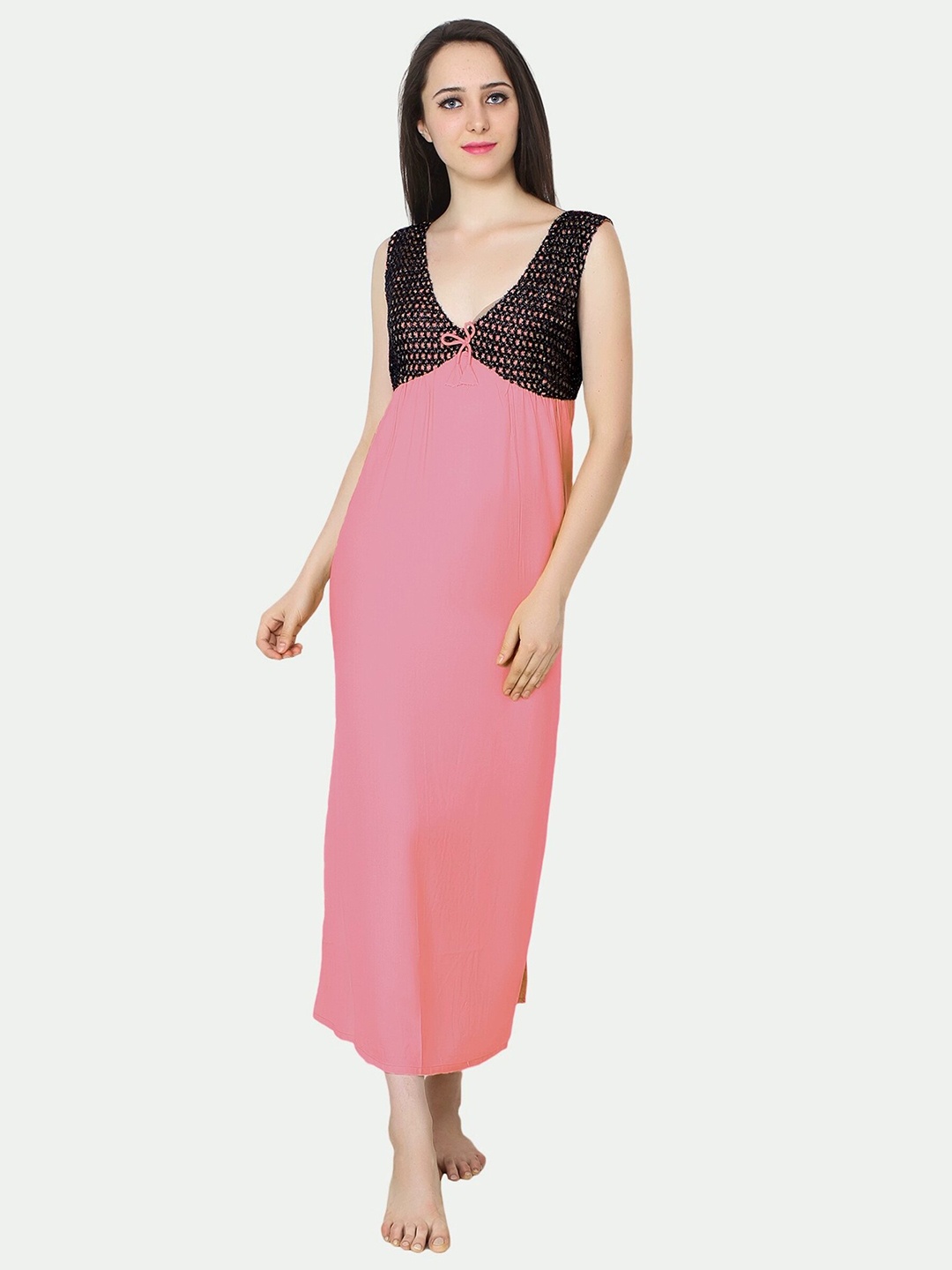 

PATRORNA Women Pink Maxi Nightdress