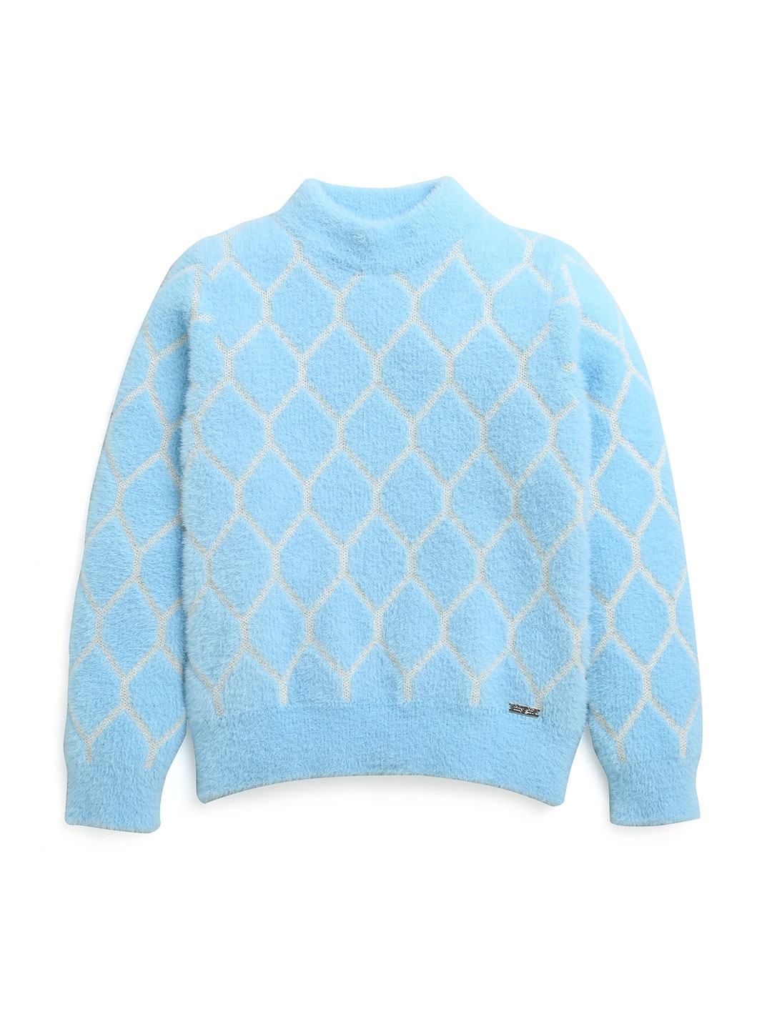 

Tiny Girl Girls Blue And White Cable Knit Design Long Sleeves Pullover Sweater