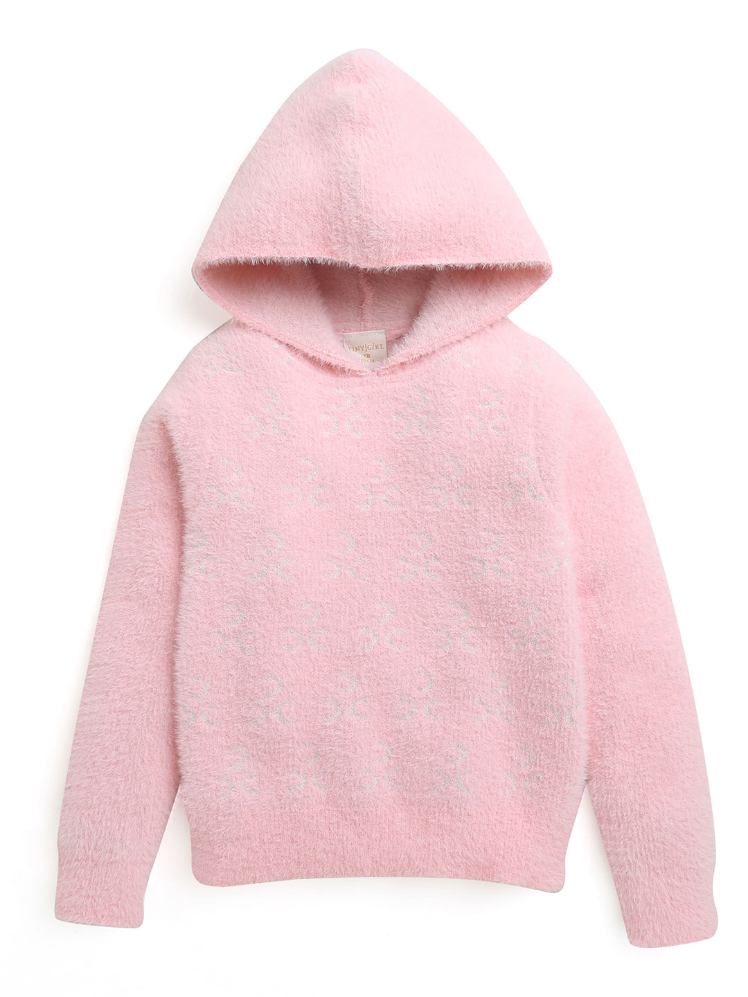 

Tiny Girl Girls Pink Solid Hooded Long Sleeves Pullover Sweater