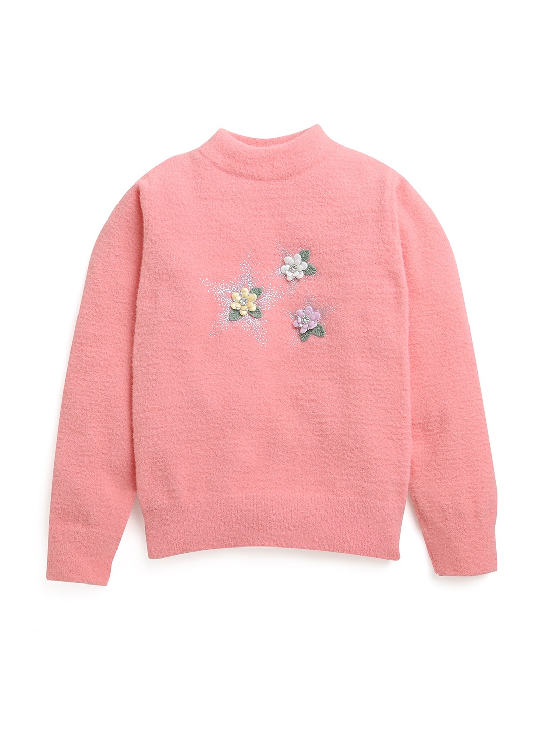 

Tiny Girl Girls Peach Floral Embellished Long Sleeves Pullover Sweater