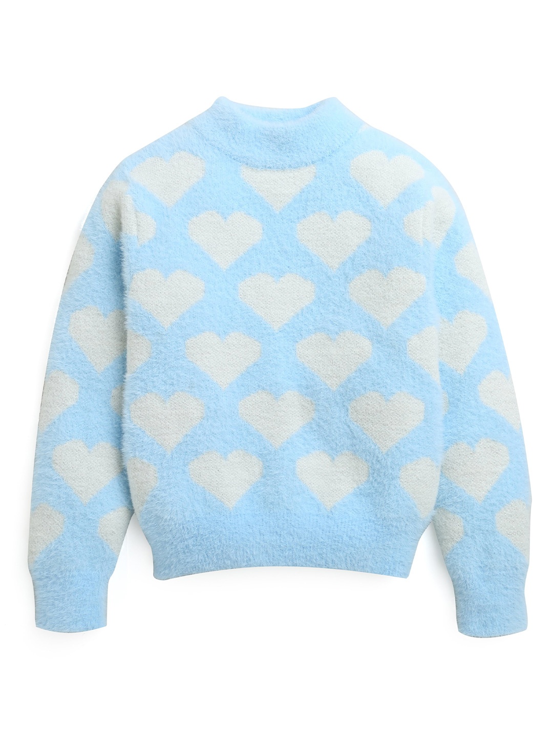

Tiny Girl Girls Blue & White Heart Design Long Sleeves Pullover Sweater