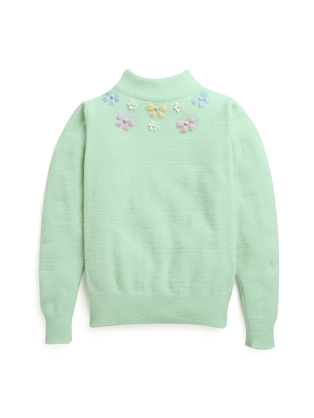 

Tiny Girl Girls Green Floral Embellished Long Sleeves Pullover Sweater