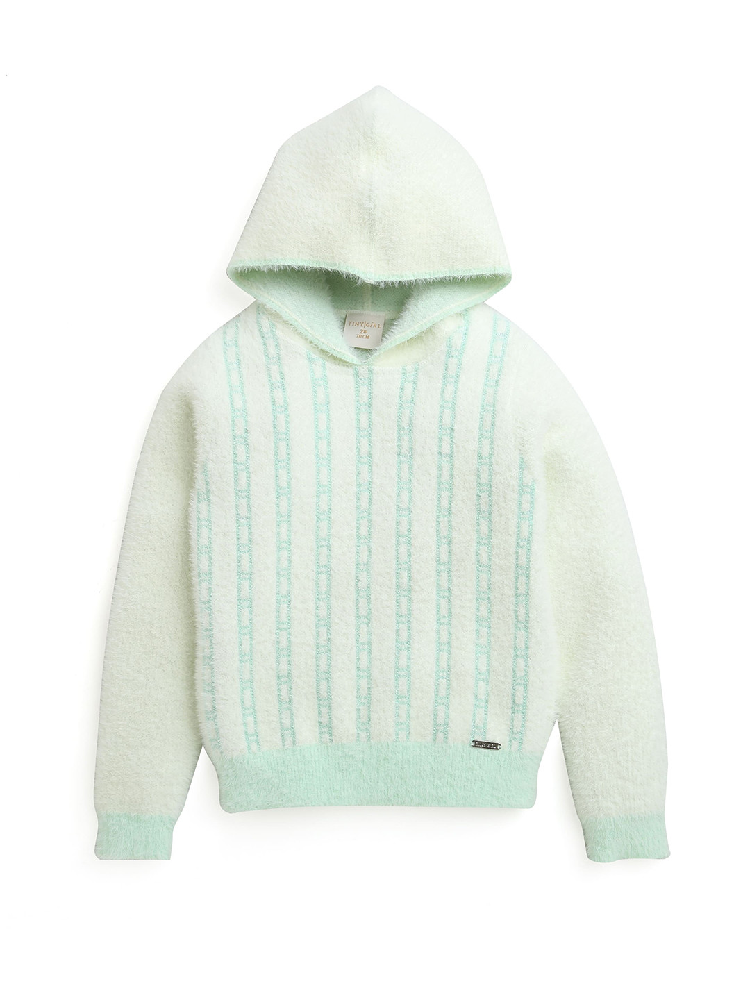 

Tiny Girl Girls Pista Green Striped Long Sleeves Hooded Pullover Sweater