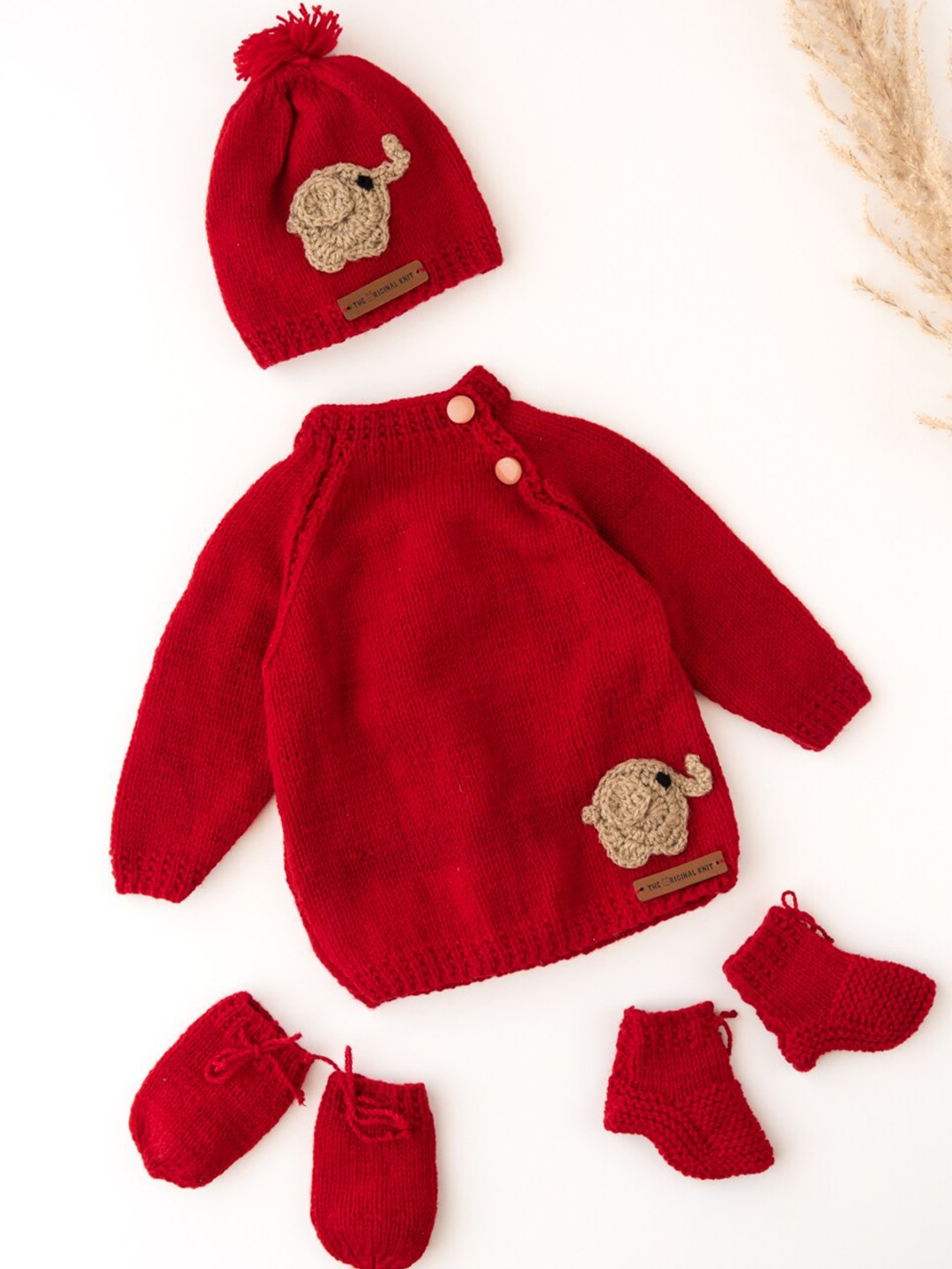

The Original Knit Unisex Kids Red Embroidered Pullover Sweater Set