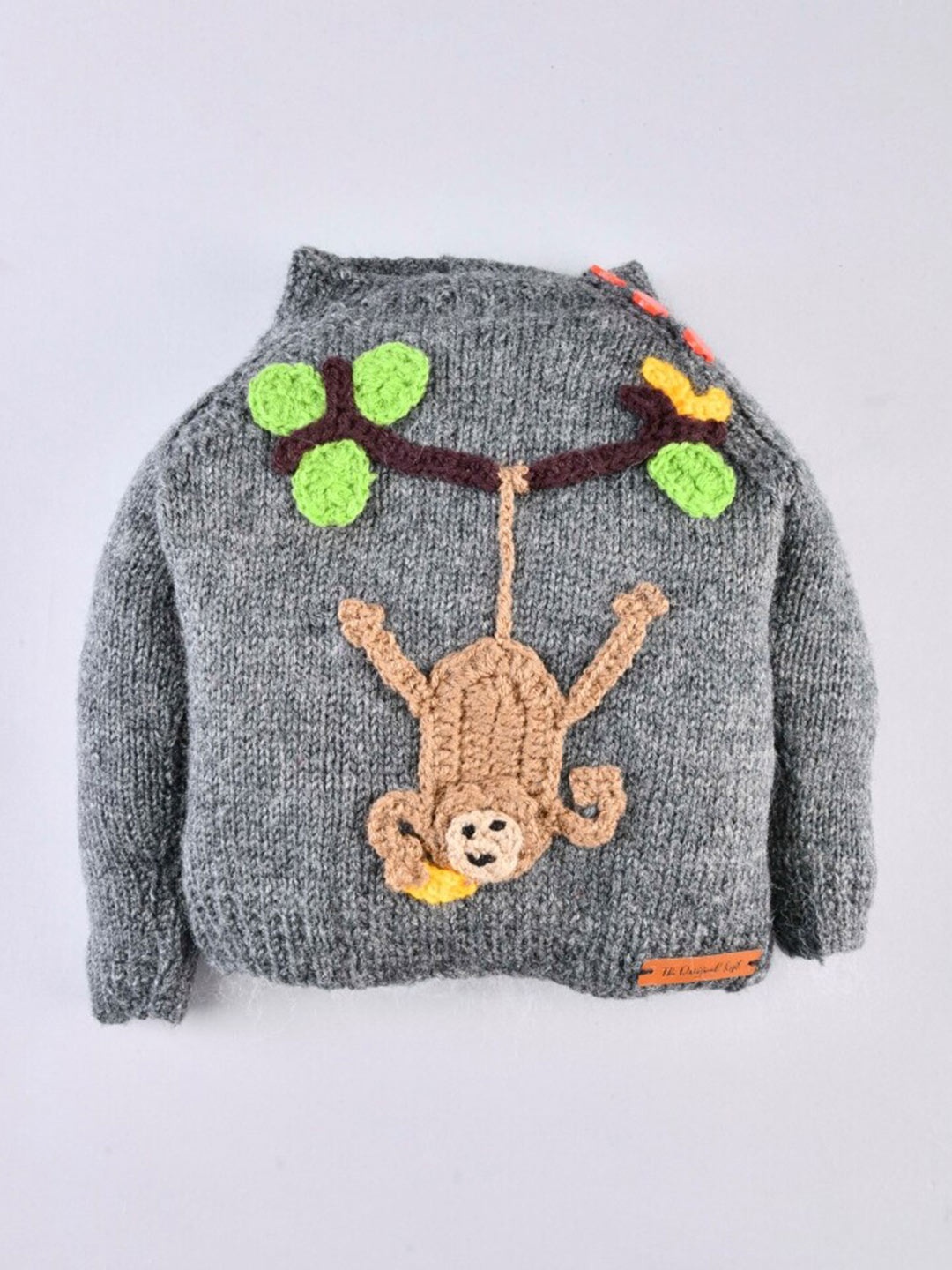 

The Original Knit Unisex Kids Grey Embroidered Knitted Pullover Sweater