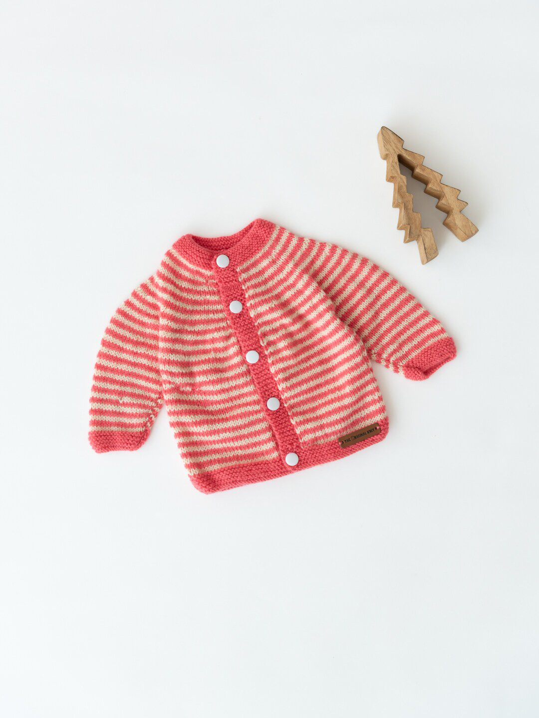 

The Original Knit Girls Pink And Off White Striped Knitted Cardigan