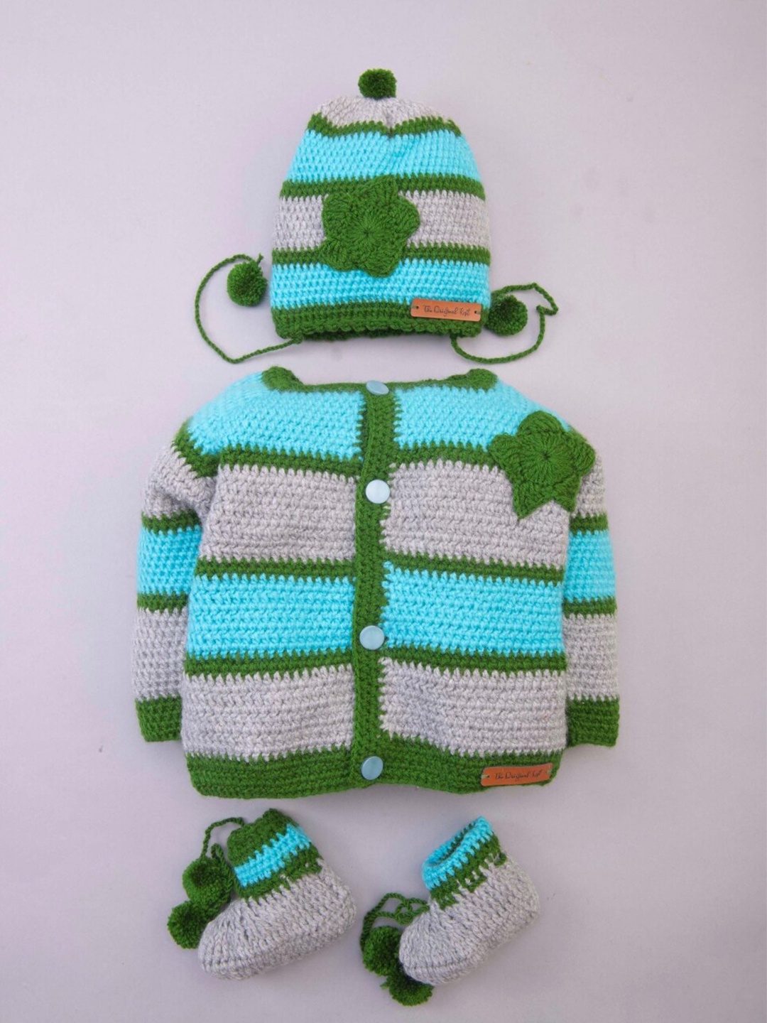 

The Original Knit Unisex Kids Grey & Blue Colourblocked Cardigan Sweater Set