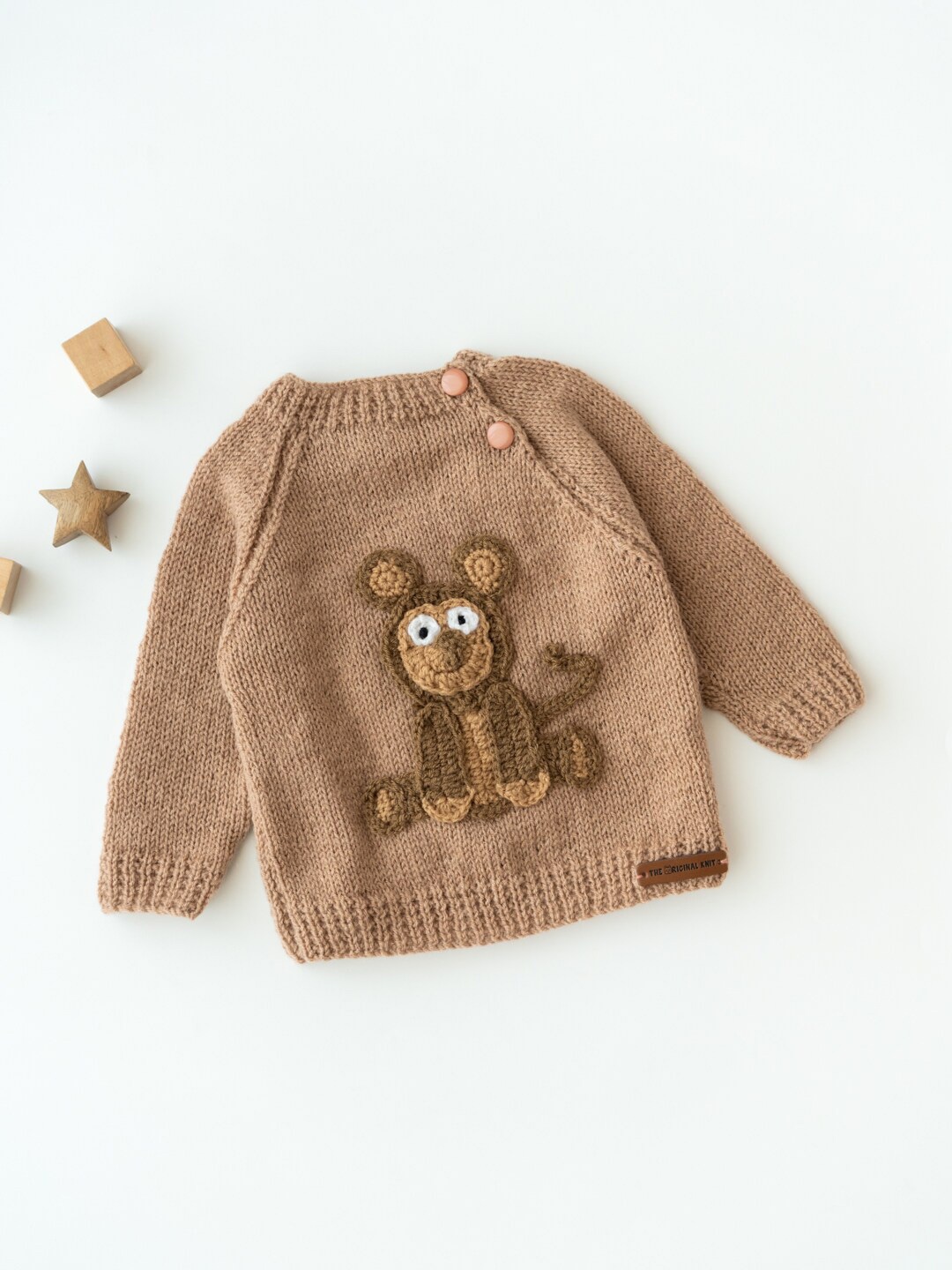 

The Original Knit Unisex Kids Beige Animal with Embellished Detail Sweater