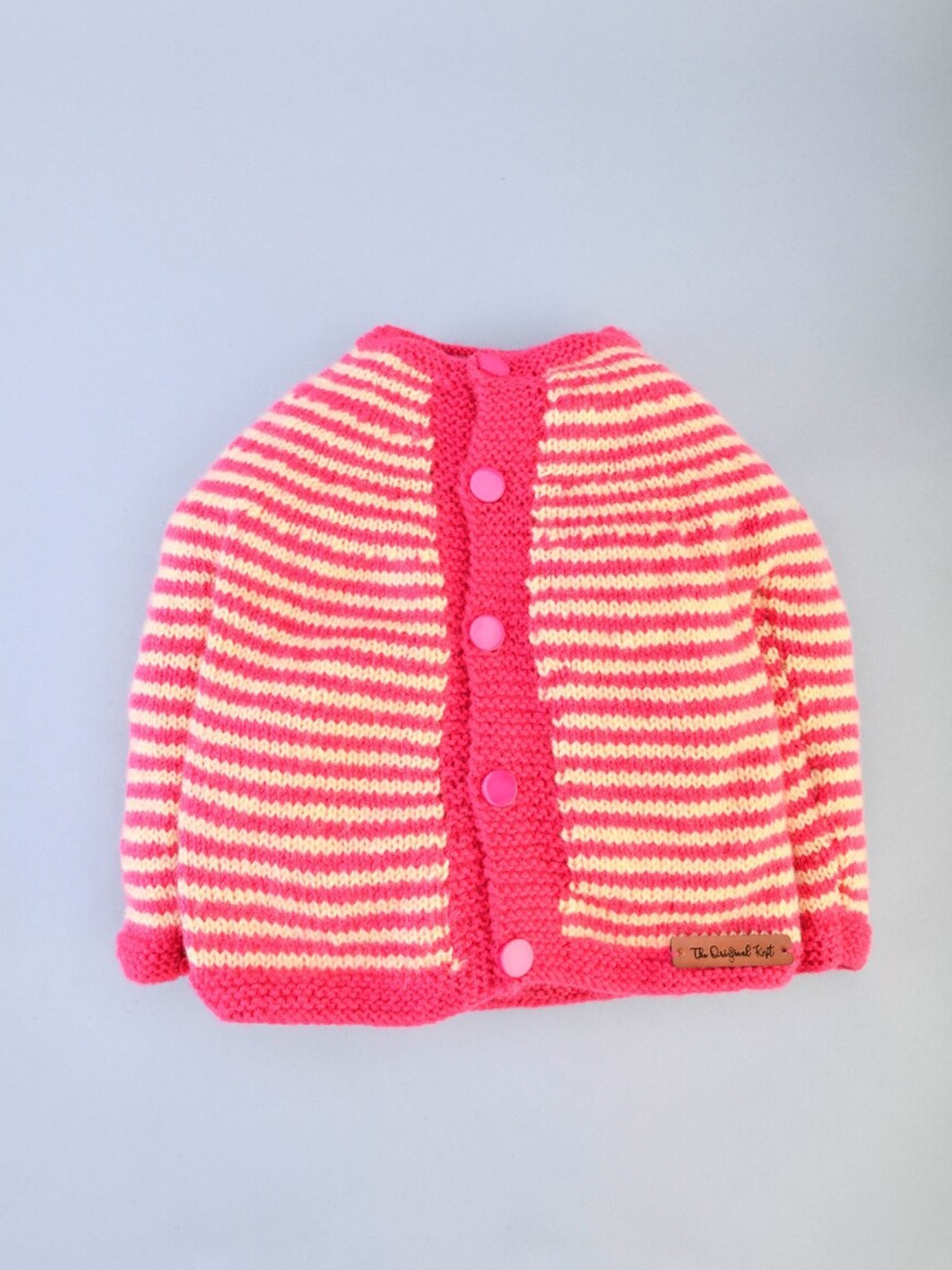 

The Original Knit Unisex Kids Pink & Cream-Coloured Striped Cardigan